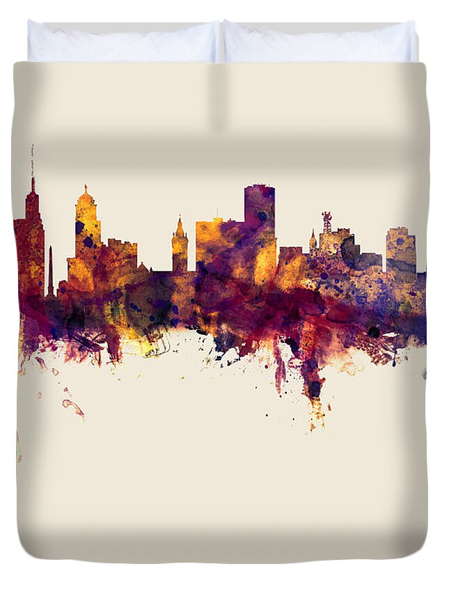 Buffalo Duvet Cover featuring the digital art Buffalo New York Skyline #7 by Michael Tompsett