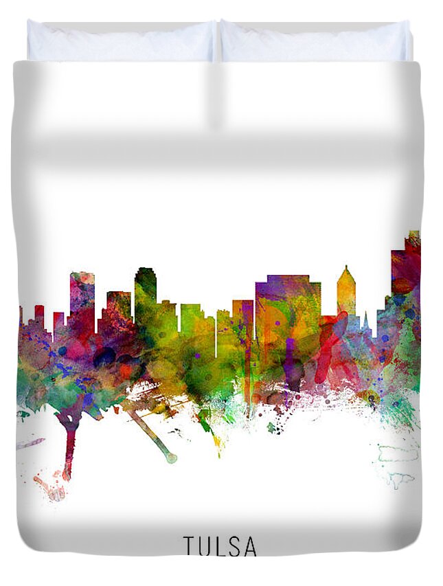 Tulsa Duvet Cover featuring the digital art Tulsa Oklahoma Skyline by Michael Tompsett