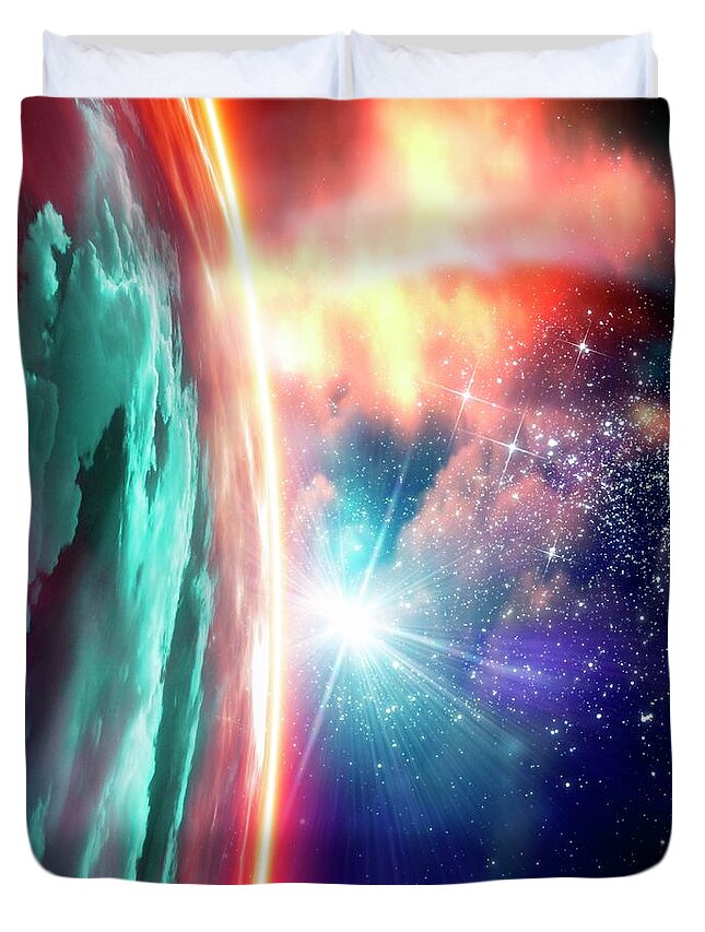 Dust Duvet Cover featuring the digital art Alien Planet, Artwork #8 by Victor Habbick Visions
