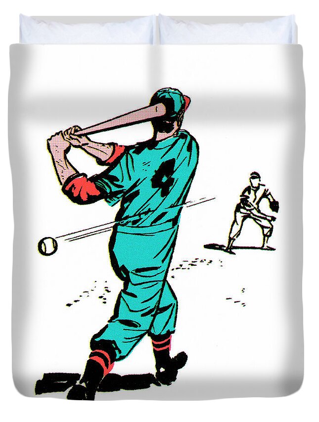 Action Duvet Cover featuring the drawing Batter #8 by CSA Images