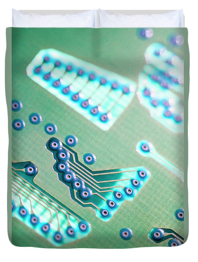 Electrical Component Duvet Cover featuring the photograph Close-up Of A Circuit Board #9 by Nicholas Rigg