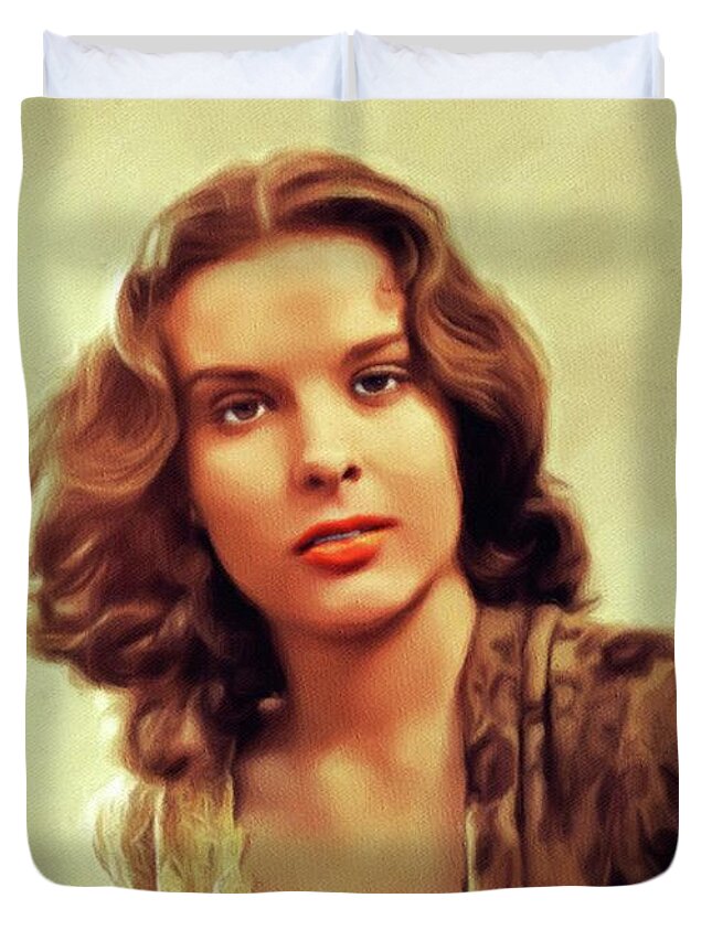 Jean Duvet Cover featuring the painting Jean Peters, Vintage Actress #9 by Esoterica Art Agency