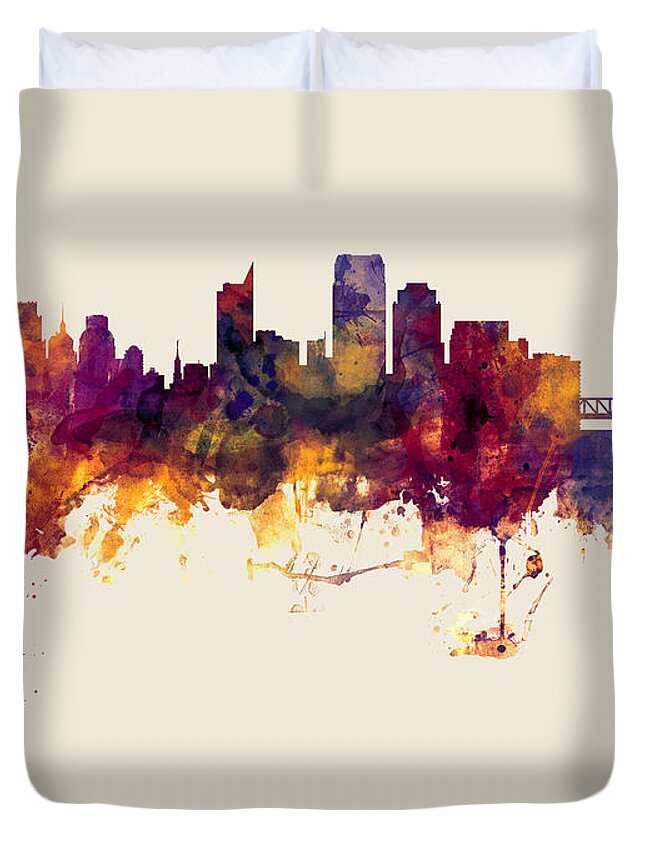 Sacramento Duvet Cover featuring the digital art Sacramento California Skyline by Michael Tompsett