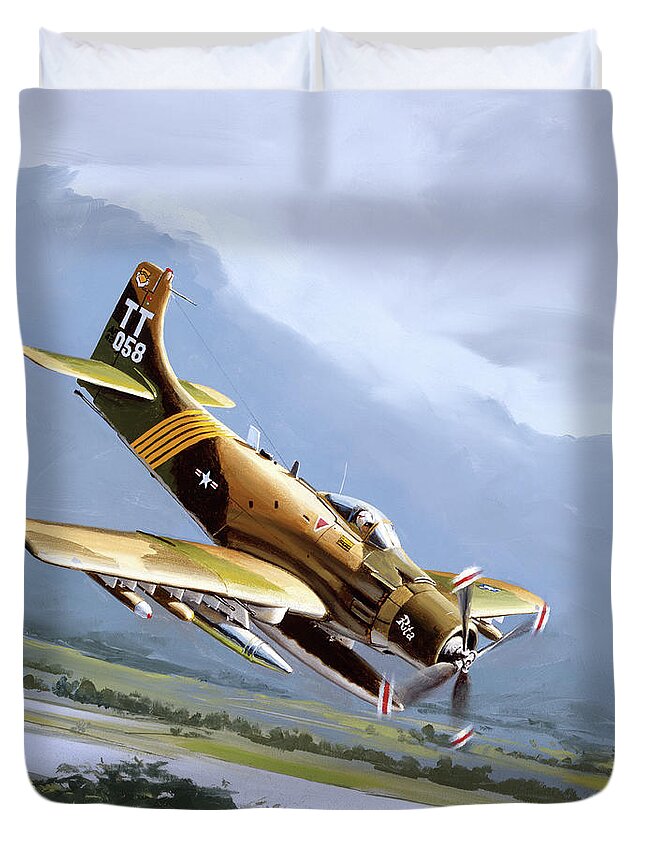 Military Aircraft Duvet Cover featuring the painting Douglas A-1J Skyraider by Jack Fellows