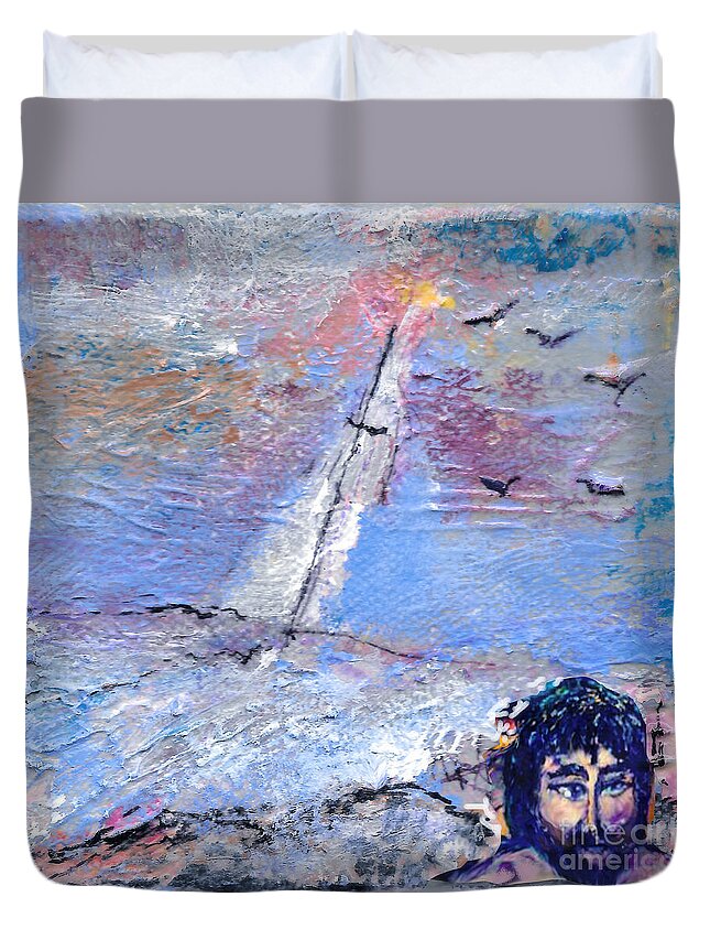 Square Duvet Cover featuring the painting A Break from the Storm No.2 by Zsanan Studio