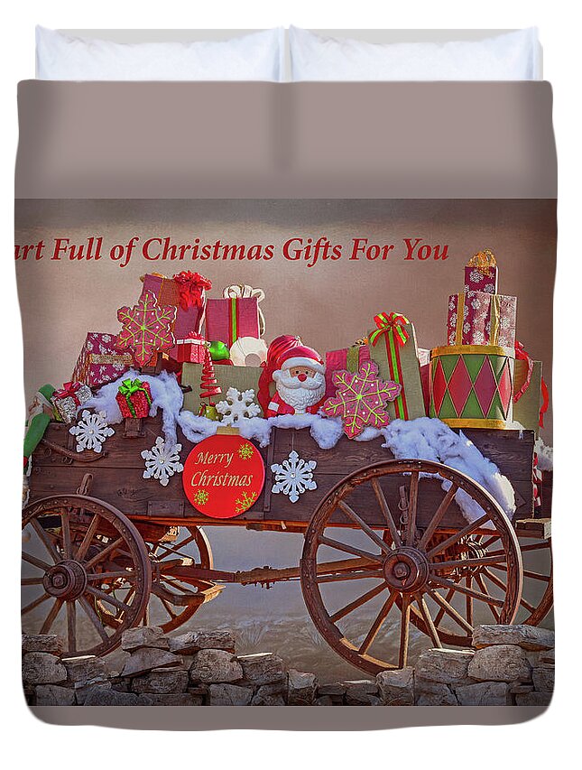 Linda Brody Duvet Cover featuring the digital art A Cart Full of Christmas Gifts for You II by Linda Brody