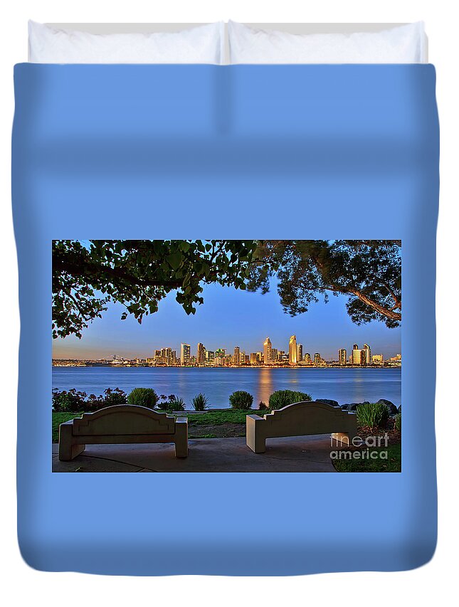 Downtown Duvet Cover featuring the photograph A Classic View of the San Diego Skyline by Sam Antonio