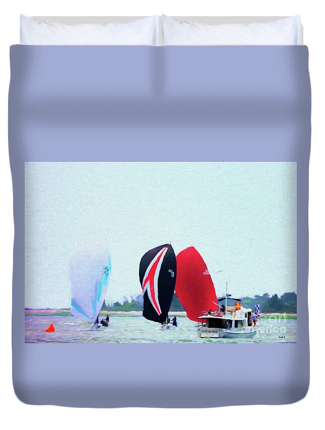 Charleston Race Week Duvet Cover featuring the photograph A Day at the Race by Scott Cameron