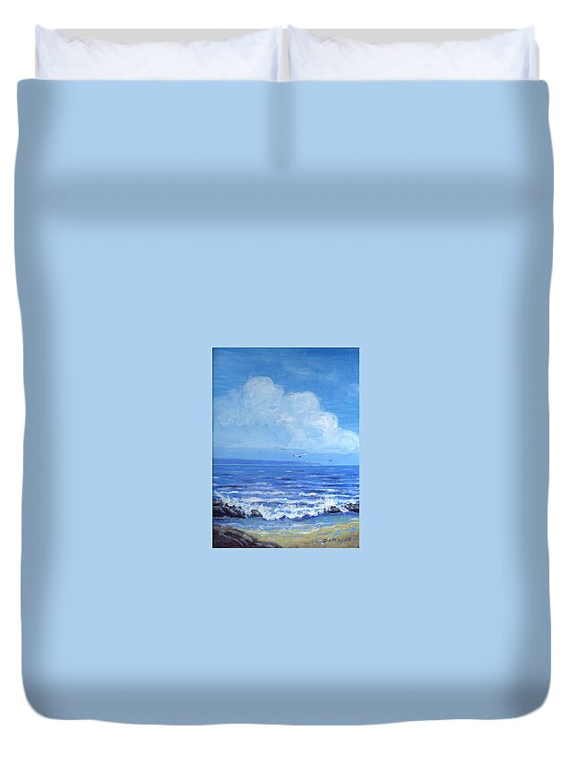 Blue Duvet Cover featuring the painting A Distant Shore by Richard De Wolfe