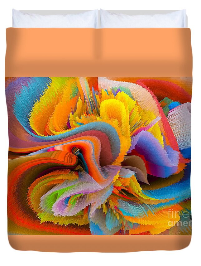 Rainbow Duvet Cover featuring the mixed media A Flower In Rainbow Colors Or A Rainbow In The Shape Of A Flower 4 by Elena Gantchikova