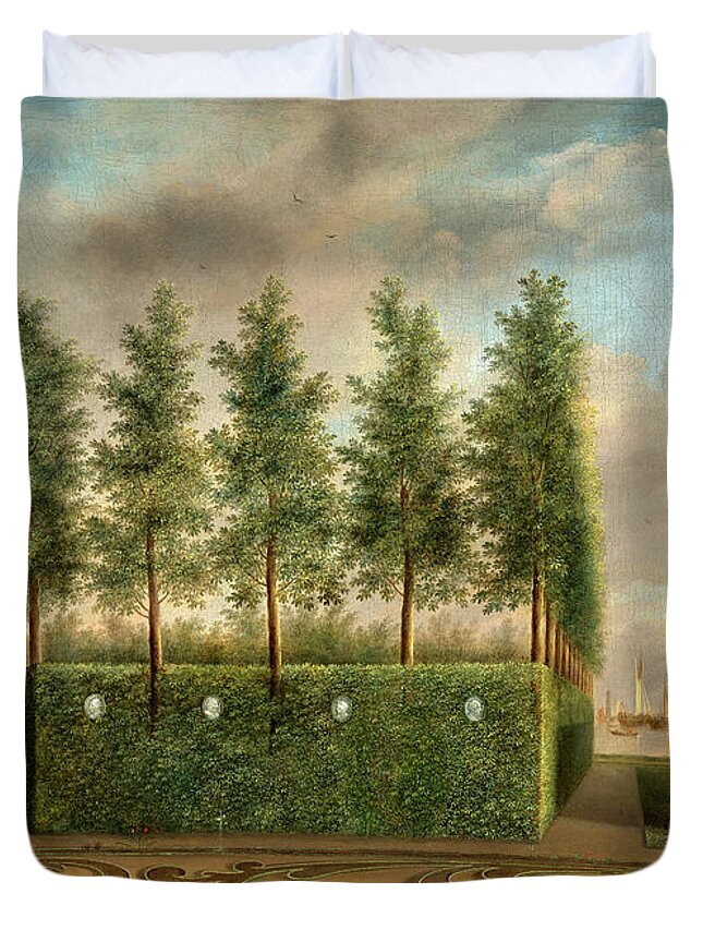 Vintage Art Duvet Cover featuring the painting A Formal Garden by Audrey Jeanne Roberts
