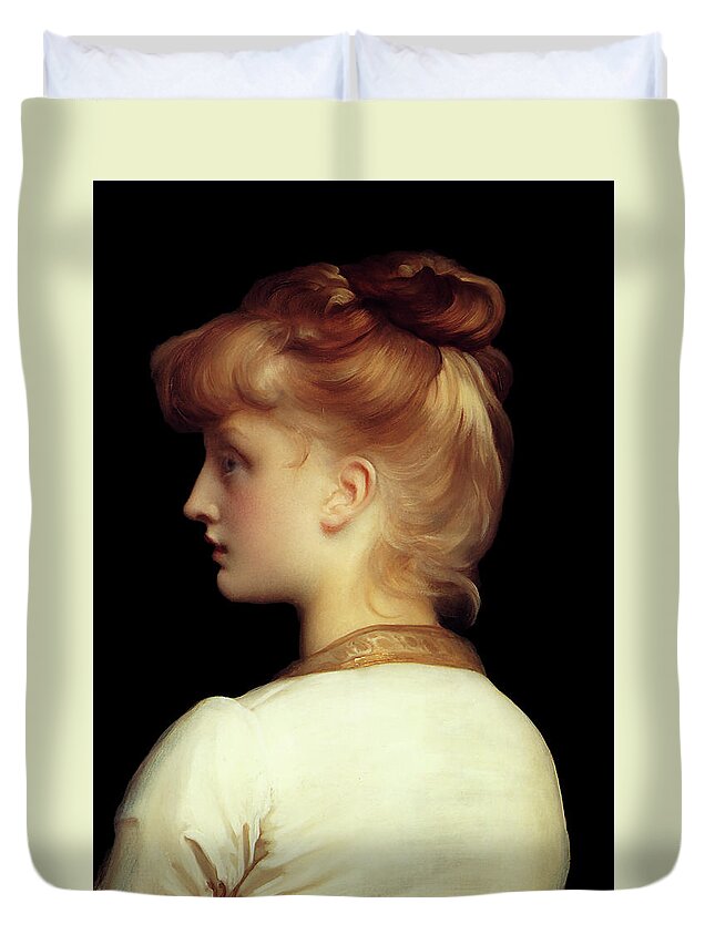 A Girl Duvet Cover featuring the painting A Girl by Lord Frederic Leighton	 by Rolando Burbon