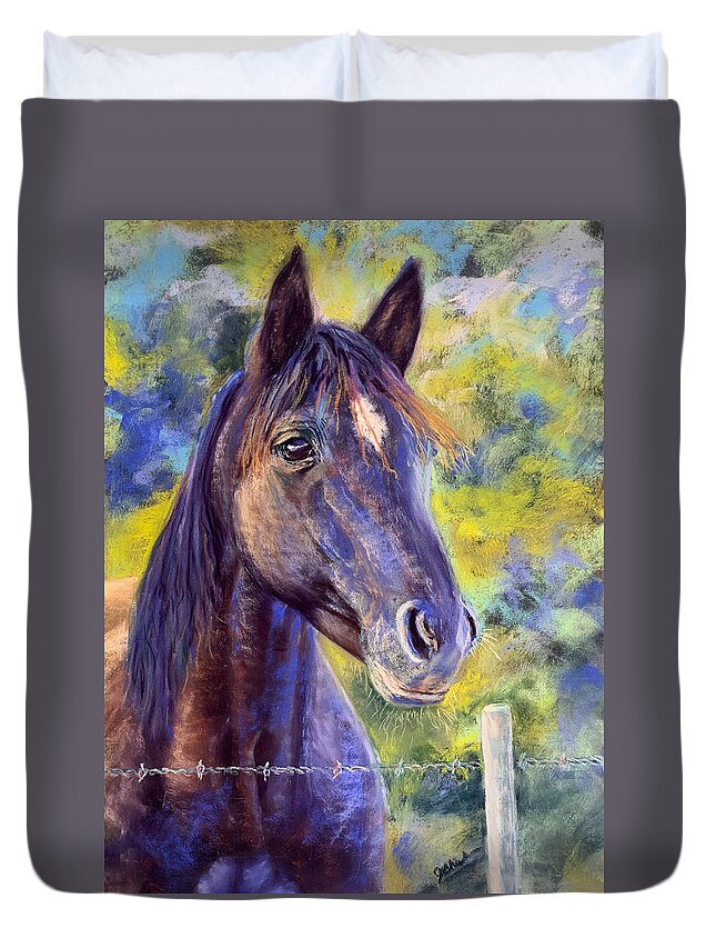 Horse Duvet Cover featuring the painting A Girls Best Friend by Jan Chesler