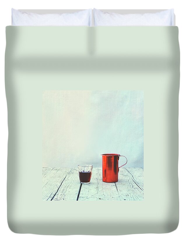 Alcohol Duvet Cover featuring the photograph A Glass Of Wine On A Table by Thanasis Zovoilis