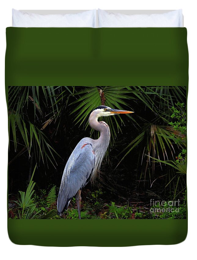 Great Blue Heron Duvet Cover featuring the photograph A Great Blue Heron by Scott Cameron