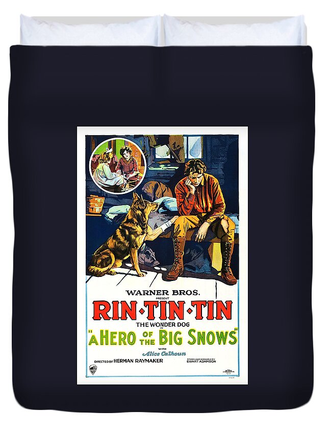 Rin Tin Tin Duvet Cover featuring the drawing A Hero of the Big Snows by Warner Brothers