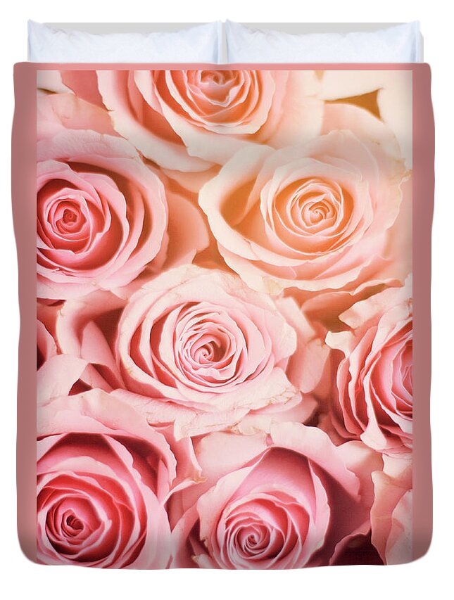 Roses Duvet Cover featuring the photograph A Mass Of Soft Pink Roses by Ethiriel Photography