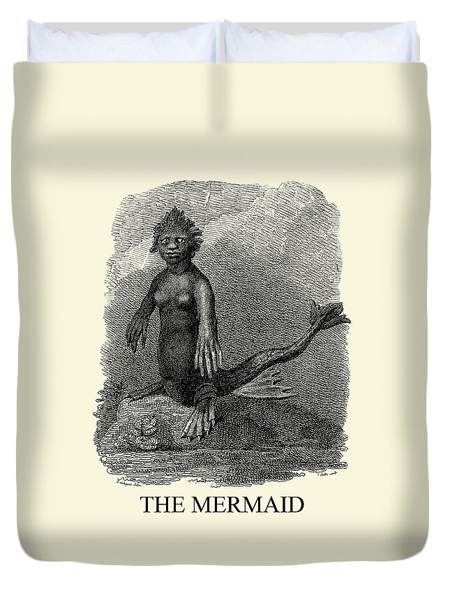 Mermaid Duvet Cover featuring the painting A mermaid, situated on a rock by J. Godby