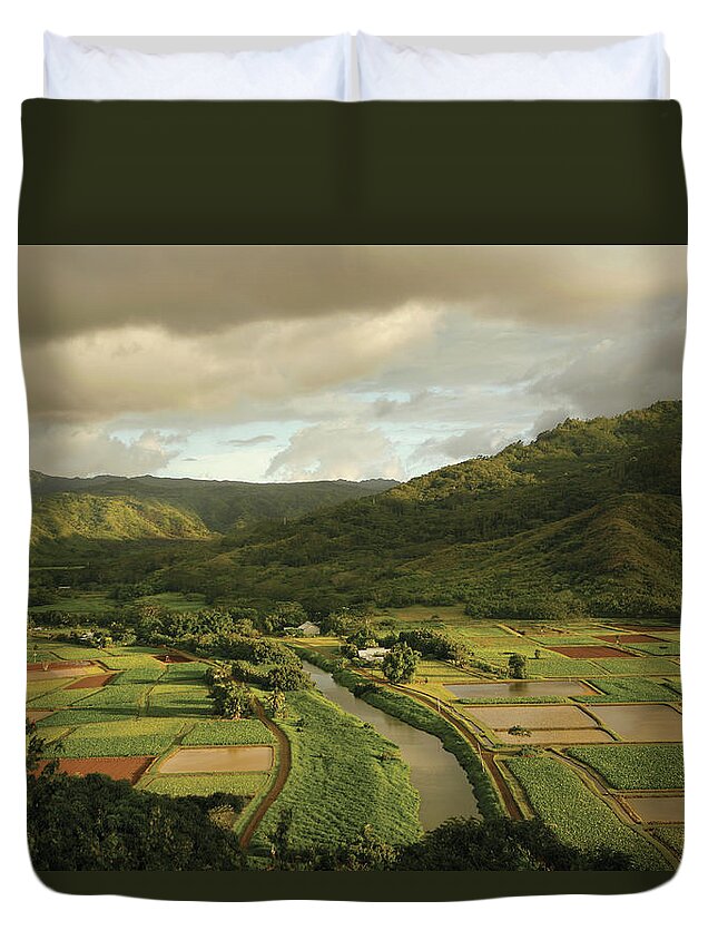 Tranquility Duvet Cover featuring the photograph A Patchwork Of Farm Plots In Hawaii by Michael Sugrue