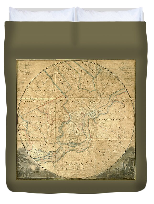 Map Duvet Cover featuring the mixed media A plan of the City of Philadelphia and Environs, 1808-1811 by John Hills