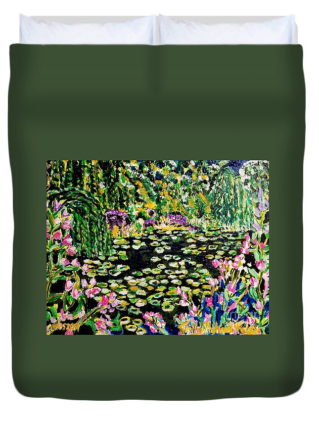Acrylic Duvet Cover featuring the painting A Pond and Lily Pads by Timothy Foley