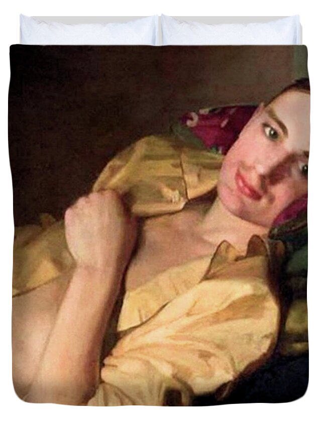 Konstantin Somov Duvet Cover featuring the painting A Reclining Man by Konstantin Somov