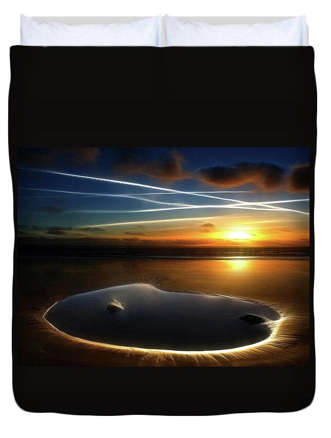 Scenics Duvet Cover featuring the photograph A Rock Pool On The Beach At Sunset by Photo By Anthony Thomas