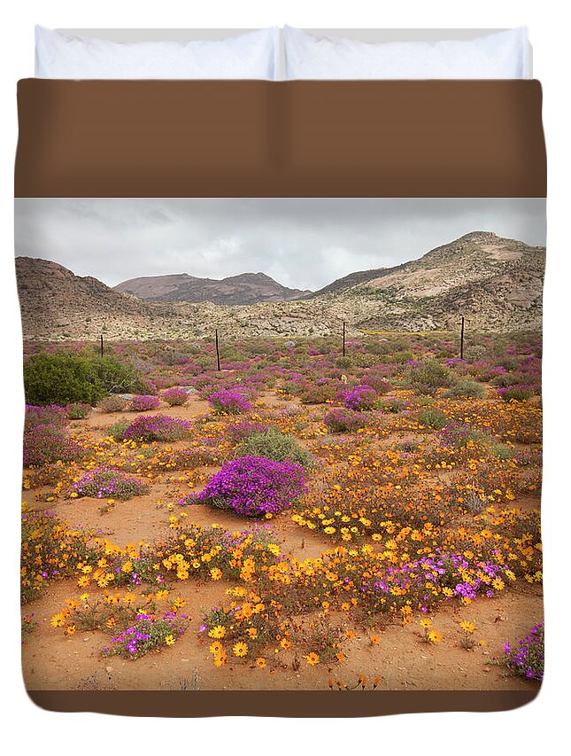 Grass Duvet Cover featuring the photograph A Sandy Roadside Verge Is Covered By by Anthony Grote