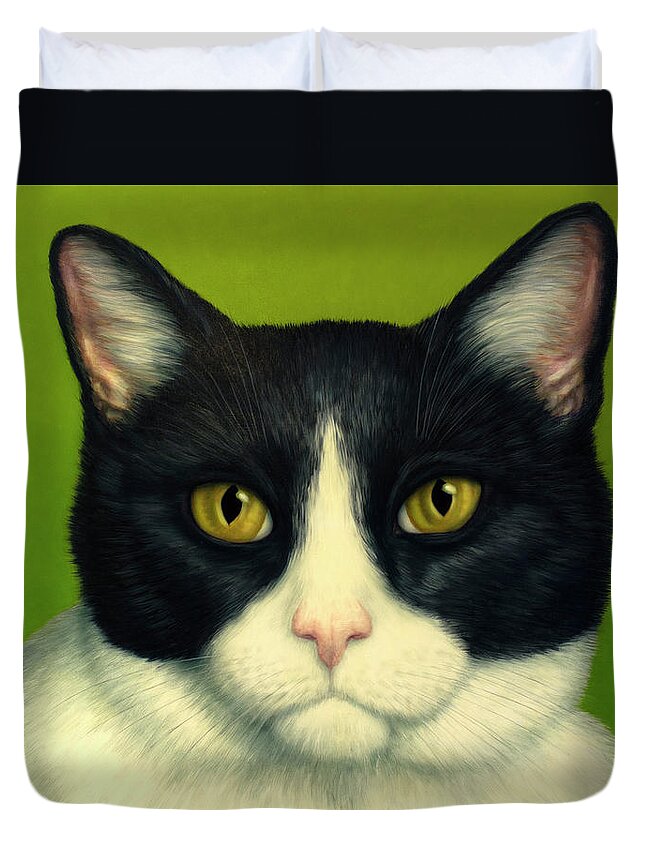 Serious Duvet Cover featuring the painting A Serious Cat by James W Johnson