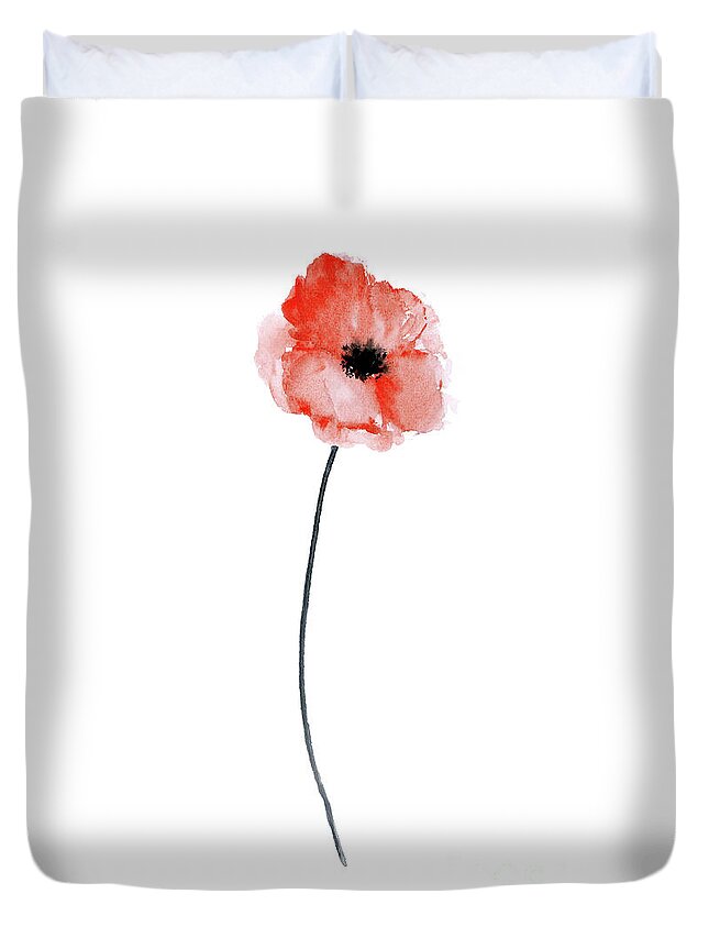 A Single Red Poppy Watercolor Duvet Cover For Sale By Joanna Szmerdt