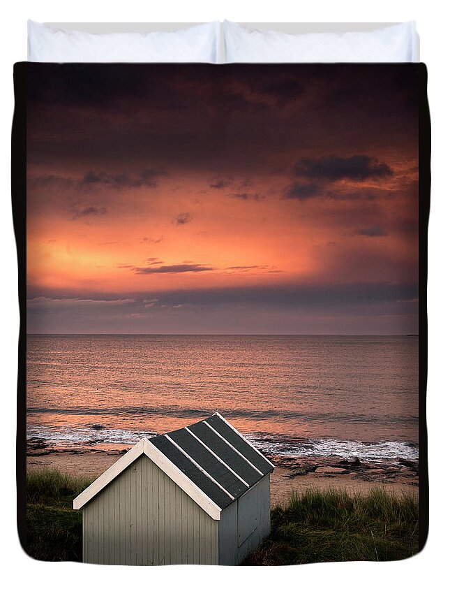 Tranquility Duvet Cover featuring the photograph A Small Building Along The Water With A by John Short / Design Pics