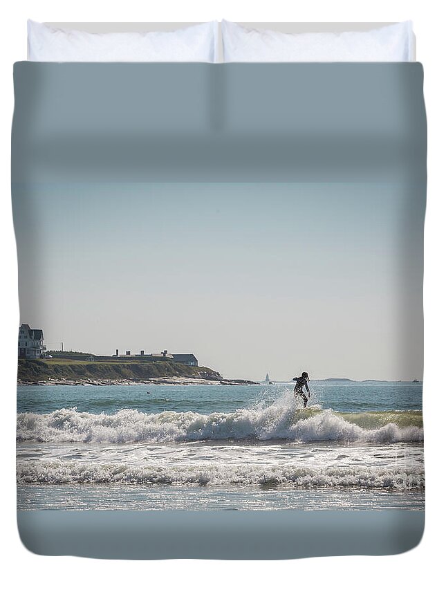 Surfer Duvet Cover featuring the photograph A surfer by Agnes Caruso