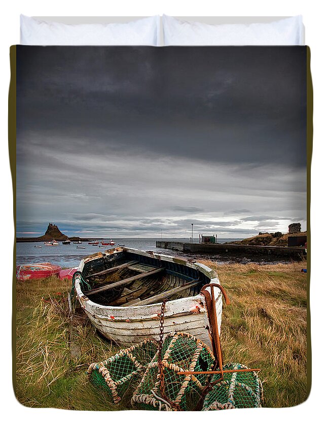 Scenics Duvet Cover featuring the photograph A Weathered Boat And Fishing Equipment by John Short / Design Pics