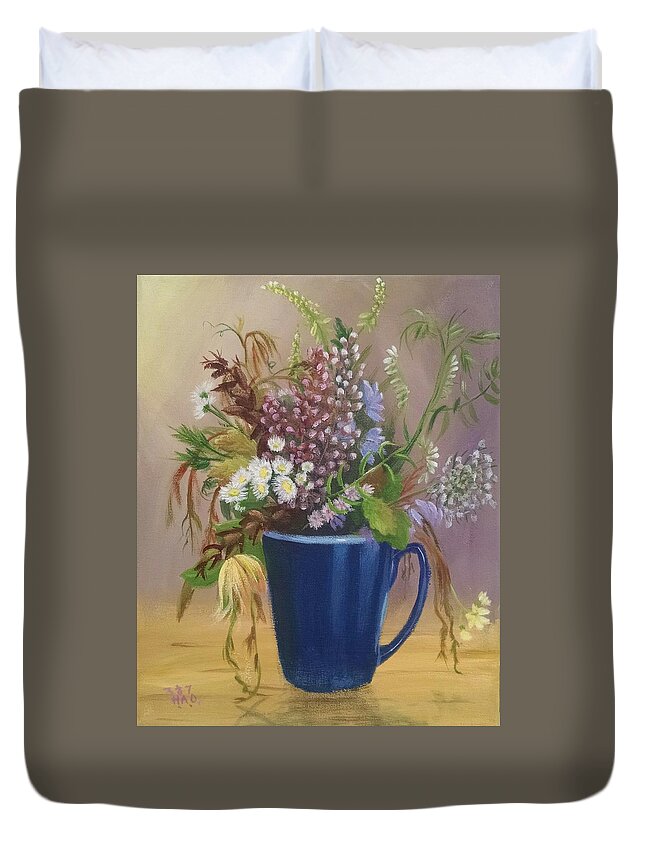 Wild Flowers Duvet Cover featuring the painting A Wild Bunch by Helian Cornwell