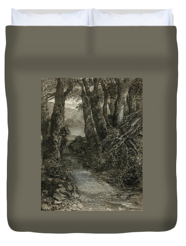19th Century Art Duvet Cover featuring the drawing A Woodland Study by Samuel Palmer