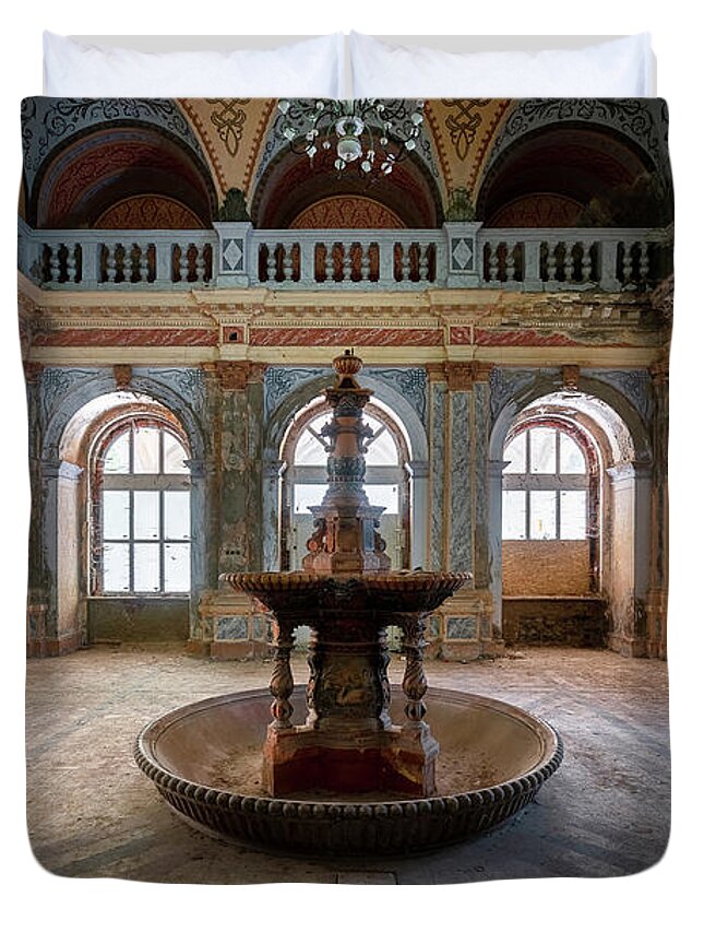 Urban Duvet Cover featuring the photograph Abandoned Fountain in the Hall by Roman Robroek