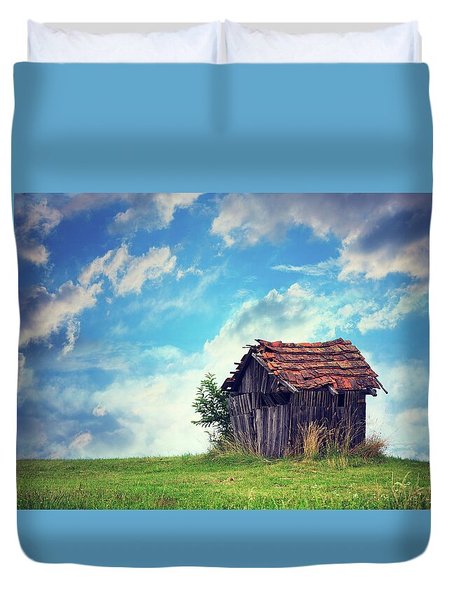 Scenics Duvet Cover featuring the photograph Abandoned Hut by Borchee