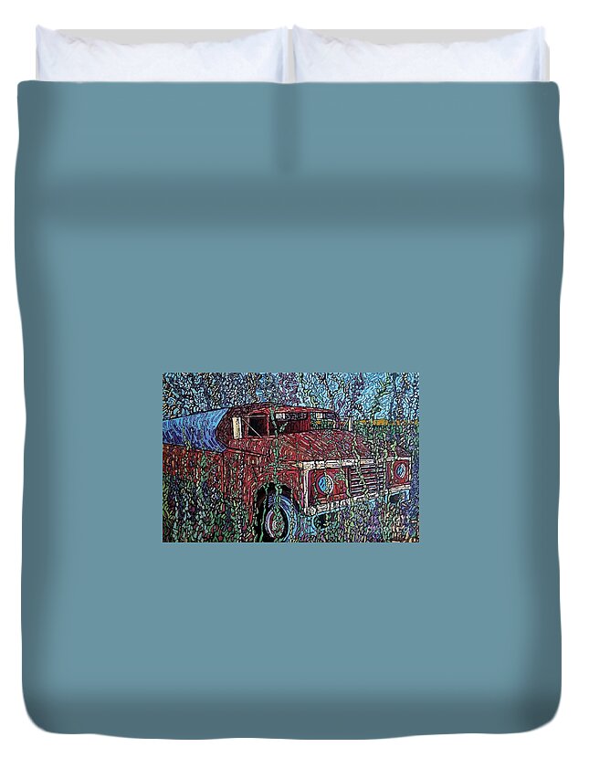 Sea Duvet Cover featuring the painting Abandoned Oil Truck by Michael Graham