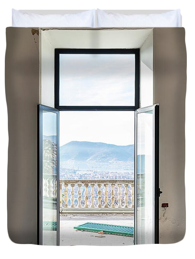 Urban Duvet Cover featuring the photograph Abandoned Villa with Beautiful View by Roman Robroek