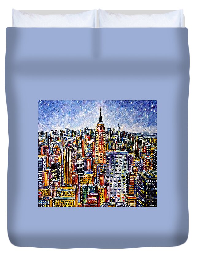 I Love New York Duvet Cover featuring the painting Above New York by Mirek Kuzniar