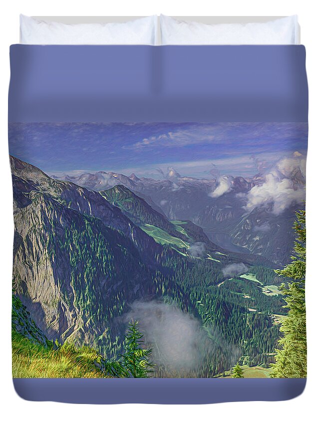  Duvet Cover featuring the photograph Above the Clouds in Bavaria by Marcy Wielfaert