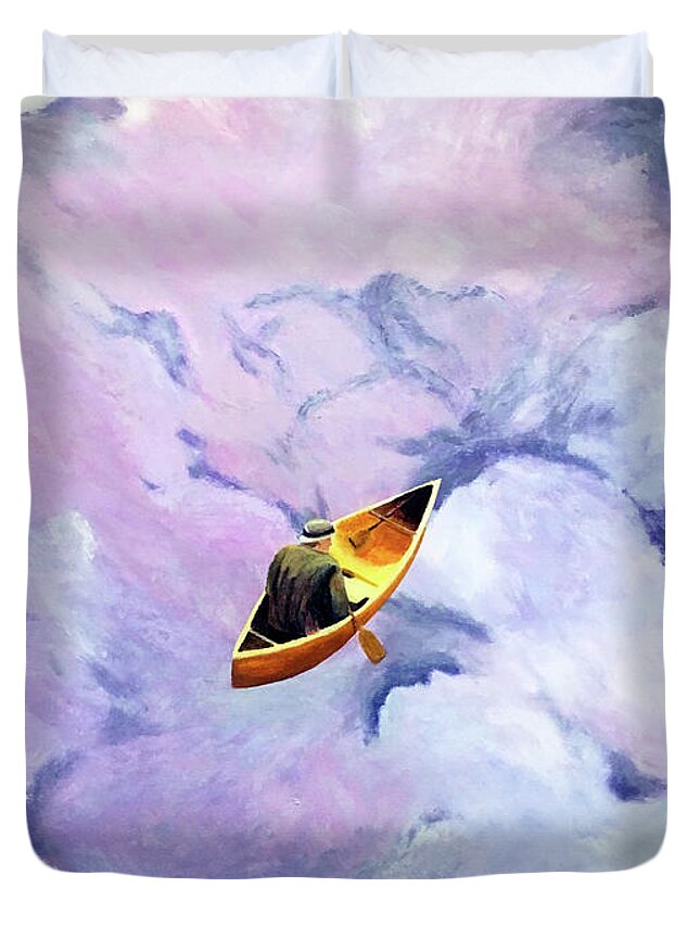 Surrealism Duvet Cover featuring the painting Above The Clouds by Thomas Blood
