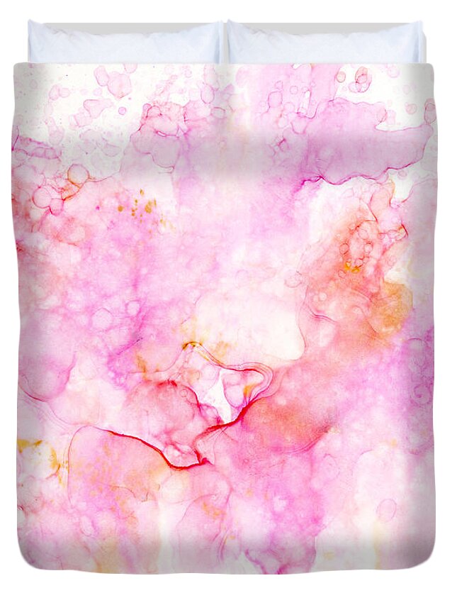 Pink Duvet Cover featuring the painting Abstract 36 by Lucie Dumas