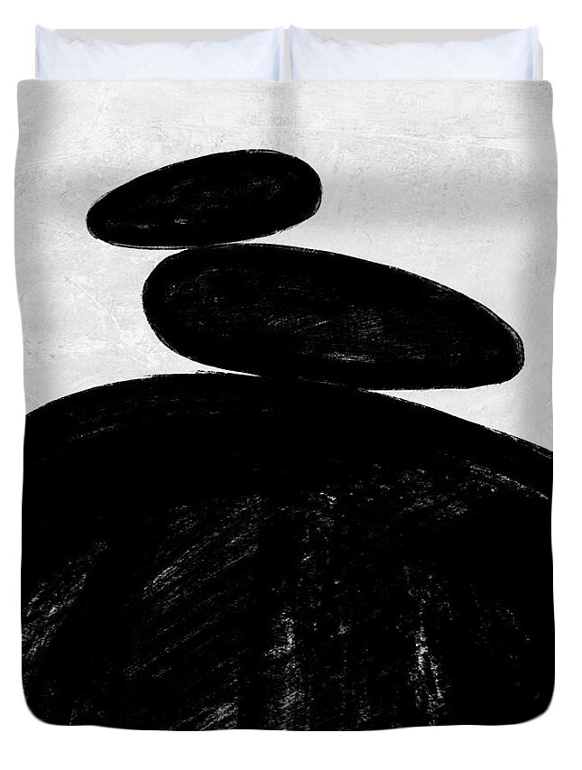 Black And White Duvet Cover featuring the painting Abstract Black and White No.35 by Naxart Studio