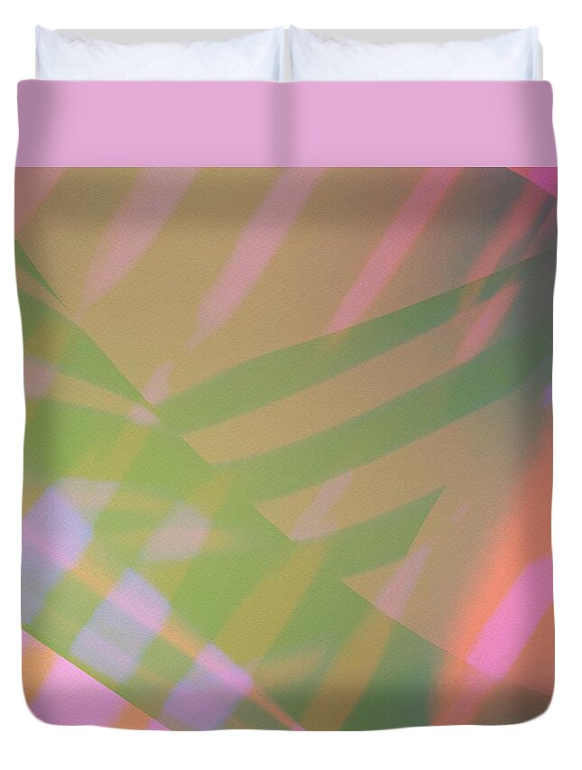 Abstract Duvet Cover featuring the photograph Abstract Art Tropical blinds neon pink orange and green textured background by Itsonlythemoon -