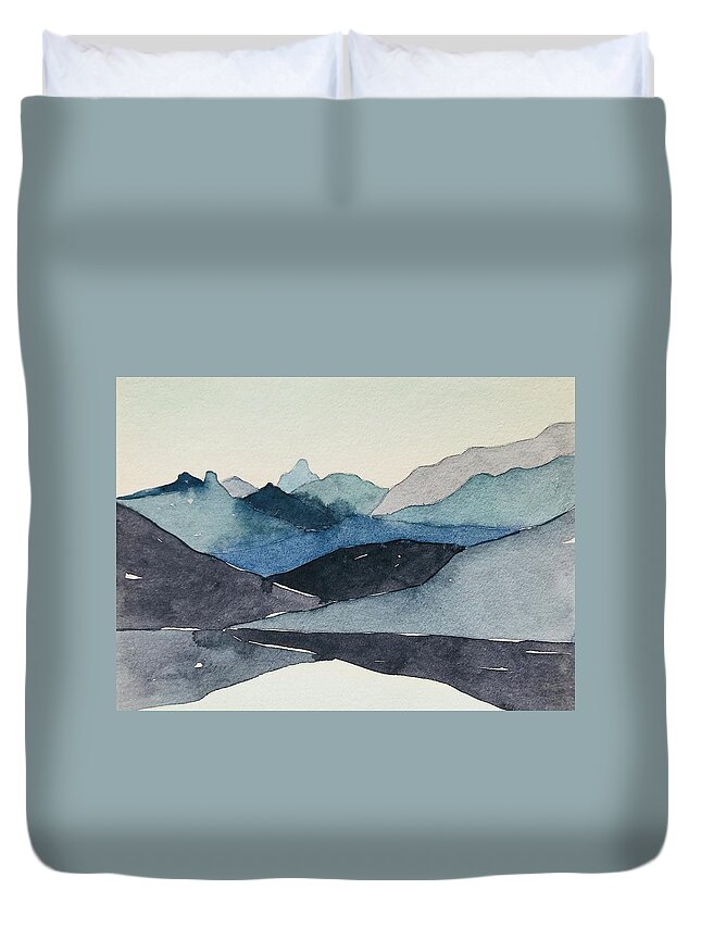 Blue Duvet Cover featuring the painting Abstract Blue Hills by Luisa Millicent