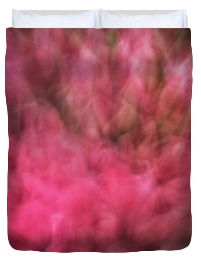 Abstract Duvet Cover featuring the photograph Abstract blurred floral like background of pinks and greens by Teri Virbickis