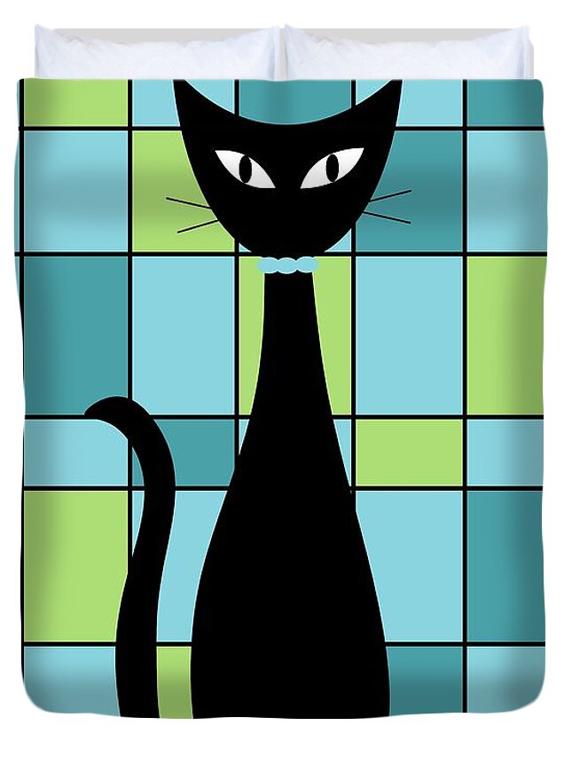  Duvet Cover featuring the digital art Abstract Cat in Light Blue by Donna Mibus