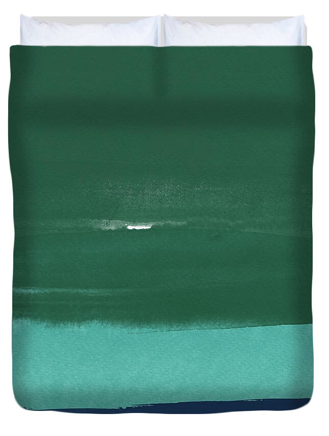 Landscape Duvet Cover featuring the painting Abstract Green and Blue Watercolor by Naxart Studio