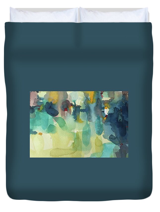 Abstract Duvet Cover featuring the painting Abstract Greens and Blues by Luisa Millicent